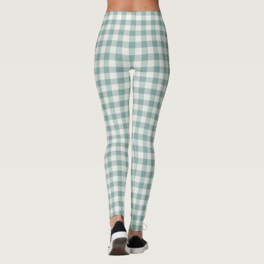 Chique groene munt wit gingham strepen leggings (Achterkant)
