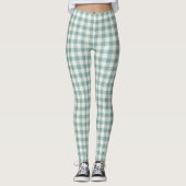 Chique groene munt wit gingham strepen leggings (Voorkant)