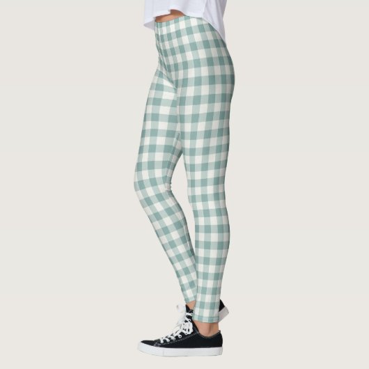 Chique groene munt wit gingham strepen leggings (Links)