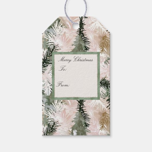 Chique groene roze kerstbomen cadeaulabel (Voorkant)