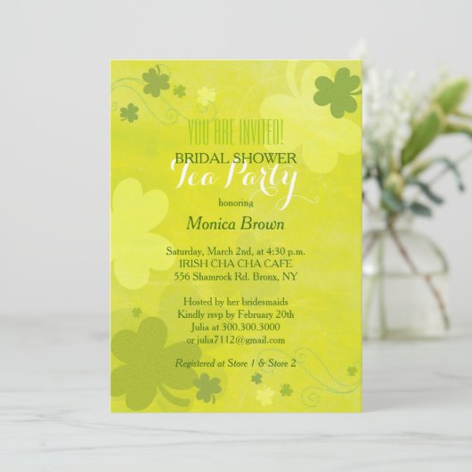 Chique Groene Shamrocks Iers Vrijgezellenfeest Tea Kaart (Staand voorkant)