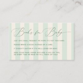Chique groene strepen Baby Shower Boeken voor Baby Informatiekaartje