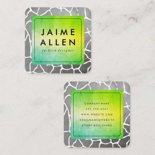 Chique groene textuur Grijze patroon Vierkante Visitekaartje (Voorkant / Achterkant)