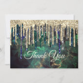Chique groene turquoise gouden glitter druppels bedankkaart (Voorkant)