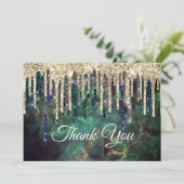 Chique groene turquoise gouden glitter druppels bedankkaart (Staand voorkant)