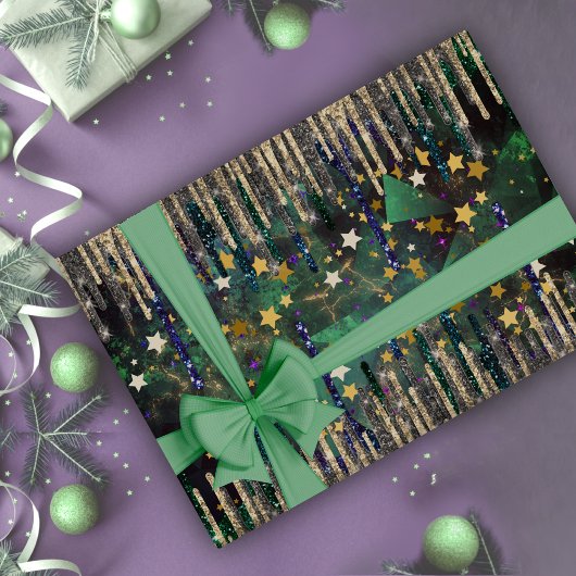 Chique groene turquoise gouden glitter druppels cadeaupapier