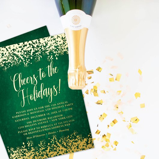 Chique groene uitnodiging 'Cheers to the Holidays'