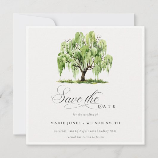 Chique Groene Waterverf Willow Tree Boerderij Brui Save The Date (Voorkant)