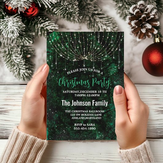 Chique groene zilveren faux glitter kerstverlichti kaart