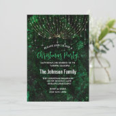 Chique groene zilveren faux glitter kerstverlichti kaart (Staand voorkant)