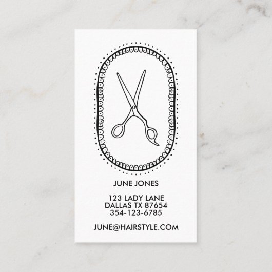 Chique haar stylist schaar salon minimaal eenvoudi visitekaartje (Achterkant)