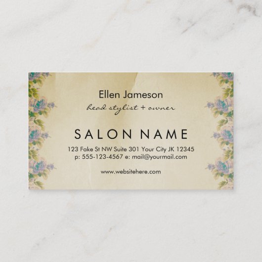 Chique  haarstyliste haarstyliste blauw roos visitekaartje (Achterkant)