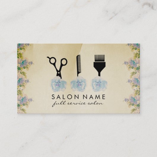 Chique  haarstyliste haarstyliste blauw roos visitekaartje (Voorkant)