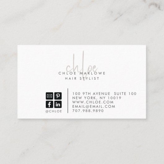 Chique haarstyliste minimalistisch monogram visitekaartje (Achterkant)