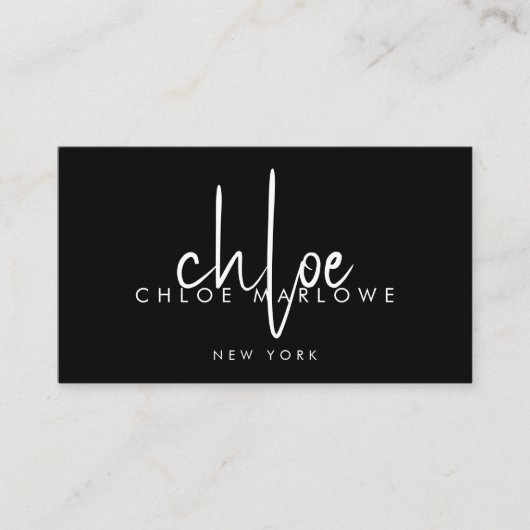 Chique haarstyliste minimalistisch monogram zwart visitekaartje (Voorkant)