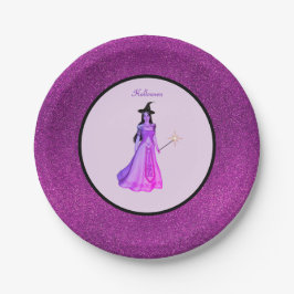 Chique Halloween heks op paars & glinsterend purpe Papieren Bordje