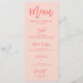 Chique hand beletterd bruiloft menu | koraal (Voorkant)