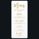 Chique hand geletterd gouden bruiloft menu<br><div class="desc">Stijlvolle gouden huwelijksmenu met moderne script fonts en zegt "Eat,  Drink and Be Married" op de achterkant.</div>