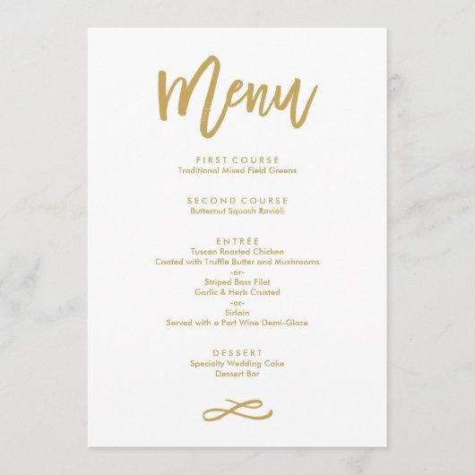 Chique hand geletterd gouden bruiloft menu (Voorkant)