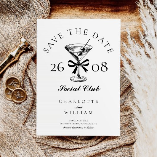 Chique Hand getrokken Martini Retro Save The Date
