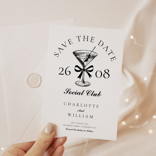 Chique Hand getrokken Martini Retro Save The Date