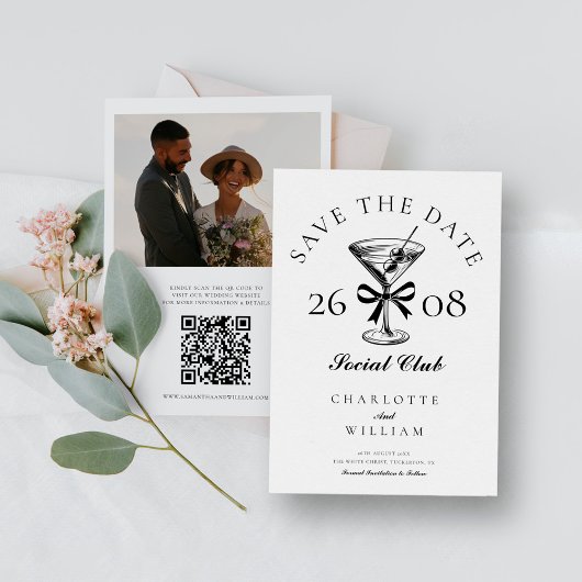 Chique Hand getrokken Martini Retro Save The Date