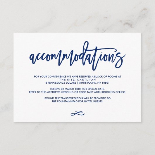 Chique Hand Lettered Bruiloft Accommodatie Kaart M (Voorkant)