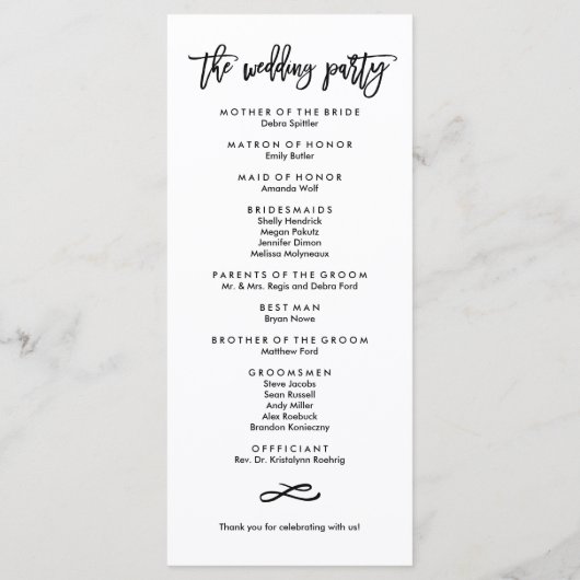 Chique Hand Lettered Bruiloft Ceremonie Programma Programmakaart (Achterkant)