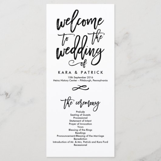 Chique Hand Lettered Bruiloft Ceremonie Programma Programmakaart (Voorkant)