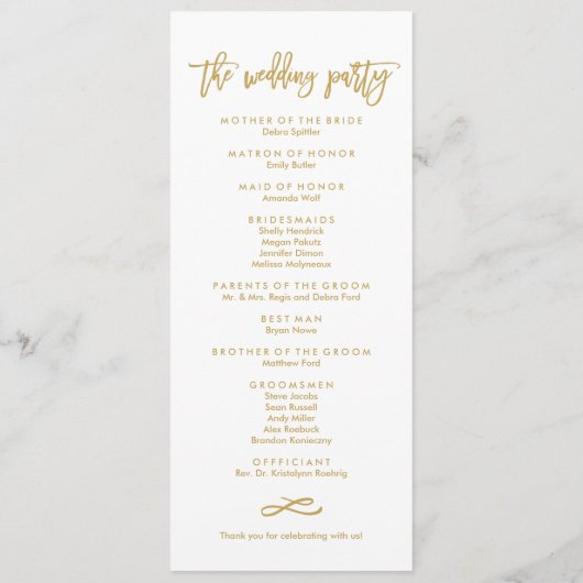 Chique Hand Lettered Bruiloft Ceremonie Programma Programmakaart (Achterkant)