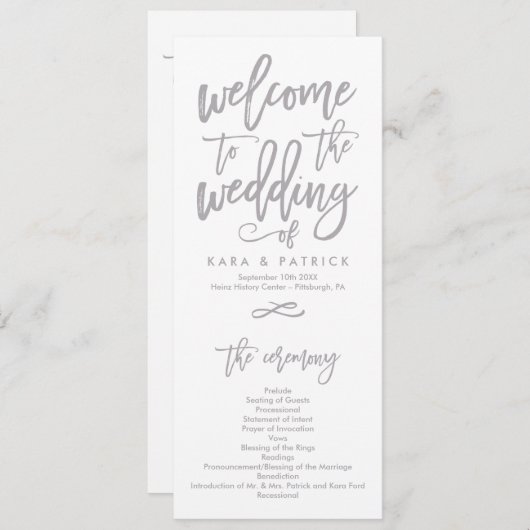 Chique Hand Lettered Bruiloft Ceremonie Programma Programmakaart (Voorkant / Achterkant)