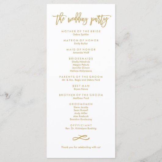 Chique Hand Lettered Bruiloft Ceremonie Programma Programmakaart (Achterkant)