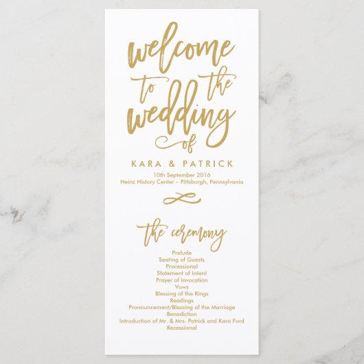 Chique Hand Lettered Bruiloft Ceremonie Programma Programmakaart (Voorkant)