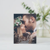 Chique Hand Lettered Bruiloft Dank u Foto Briefkaart (Staand voorkant)