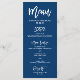 Chique Hand Lettered Bruiloft Menu Marine Blauw