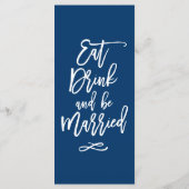 Chique Hand Lettered Bruiloft Menu Marine Blauw (Achterkant)