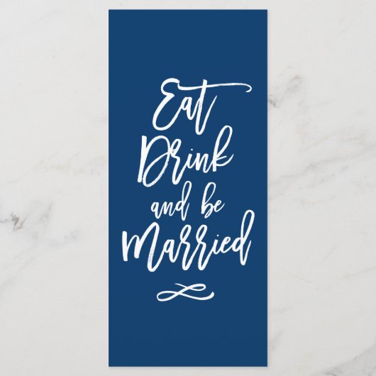 Chique Hand Lettered Bruiloft Menu Marine Blauw (Achterkant)