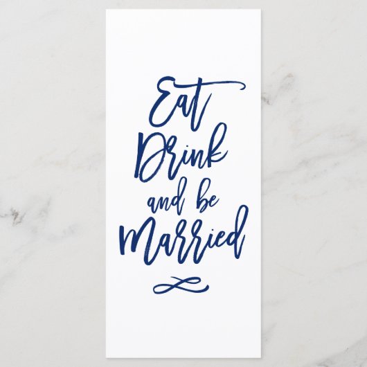 Chique Hand Lettered Bruiloft Menu Marine Blauw (Achterkant)