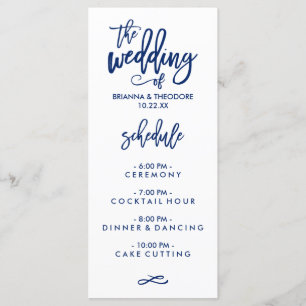 Chique Hand Lettered Bruiloft Menu Marine Blauw