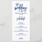 Chique Hand Lettered Bruiloft Menu Marine Blauw (Voorkant)