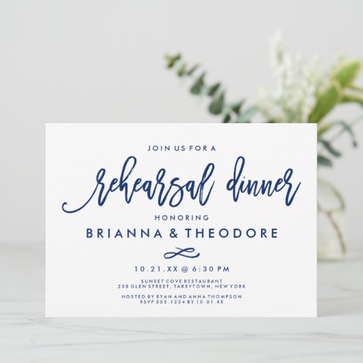 Chique Hand Lettered Bruiloft repetitie Diner Mari Kaart (Staand voorkant)