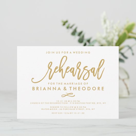 Chique Hand Lettered Bruiloft Repetitie Goud Kaart (Staand voorkant)