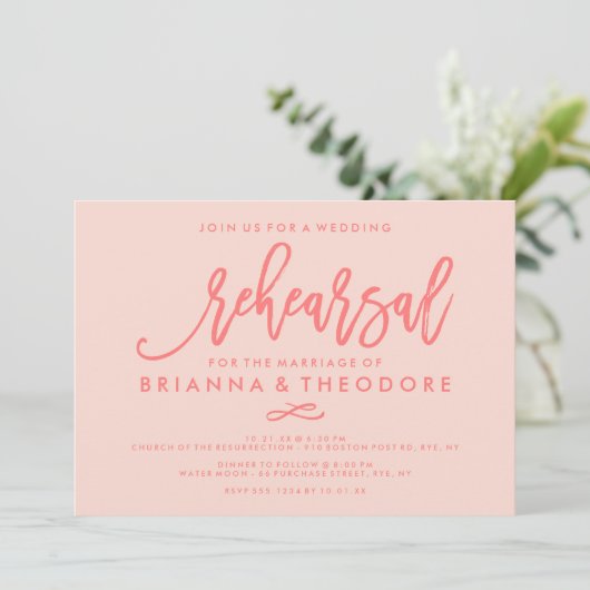 Chique Hand Lettered Bruiloft Repetitie Koraal Kaart (Staand voorkant)