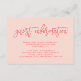 Chique Hand Lettered Coral Wedding Gasteninformati Informatiekaartje