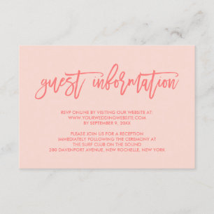 Chique Hand Lettered Coral Wedding Gasteninformati Informatiekaartje