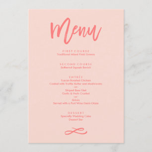 Chique Hand Lettered Coral Wedding Menu