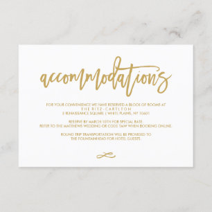 Chique Hand Lettered Gold Wedding Accommodaties Informatiekaartje