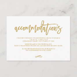 Chique Hand Lettered Gold Wedding Accommodaties Informatiekaartje