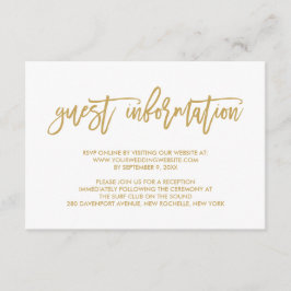 Chique Hand Lettered Gold Wedding Gast Informatie Informatiekaartje