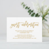 Chique Hand Lettered Gold Wedding Gast Informatie Informatiekaartje (Staand voorkant)
